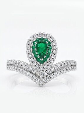 Emerald Green Gemstone Wishbone Ring, 925 Sterling Silver Charmed Aroma